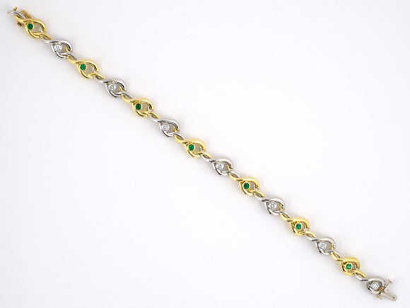 71923 - Chalson Gold Platinum Emerald Diamond Open Link Snake Bracelet