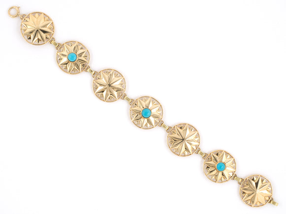 71988 - SOLD - Circa 1950 Gold Turquoise Link Bracelet