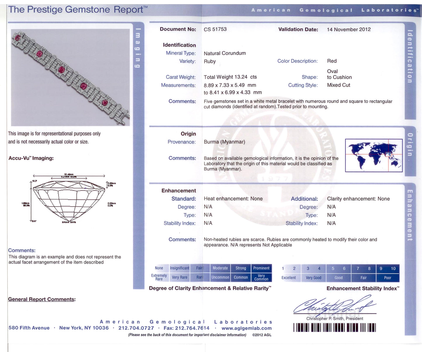72204 - Art Deco Tiffany Platinum AGL Burma Ruby Diamond Bracelet