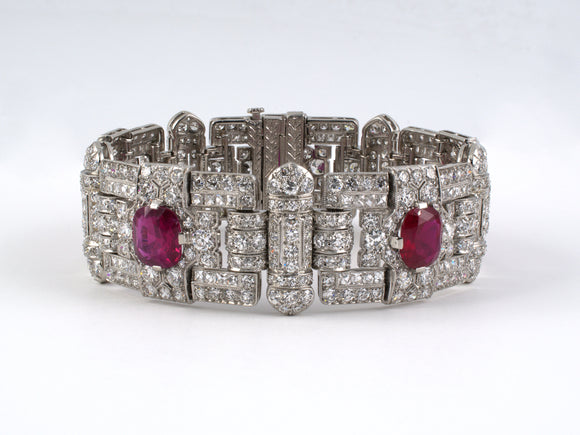 72204 - Art Deco Tiffany Platinum AGL Burma Ruby Diamond Bracelet