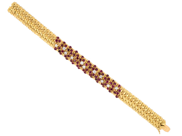 72229 - Circa 1965 Gold Platinum Van Cleef & Arpels Ruby Diamond Bracelet