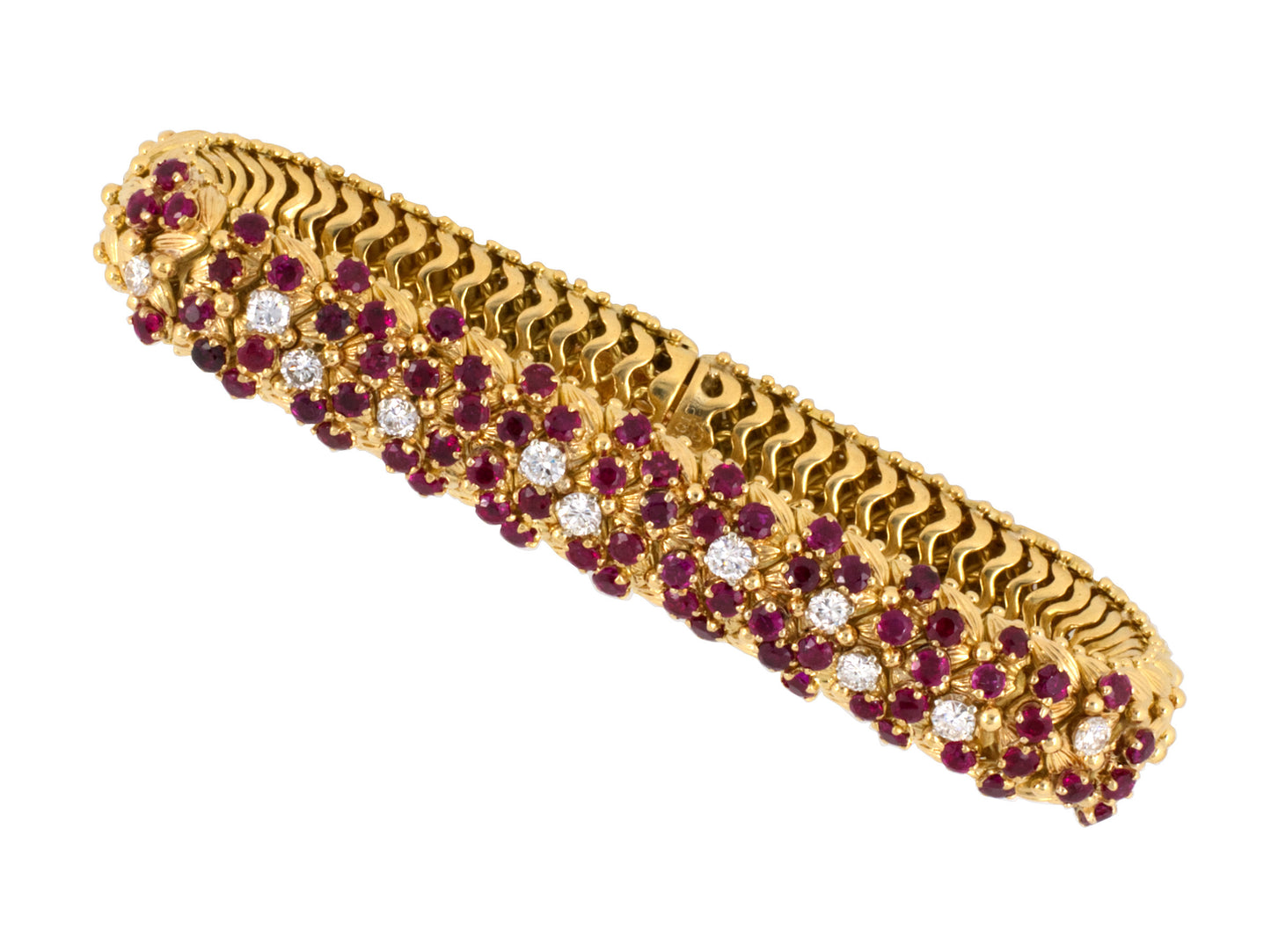 72229 - Circa 1965 Gold Platinum Van Cleef & Arpels Ruby Diamond Bracelet