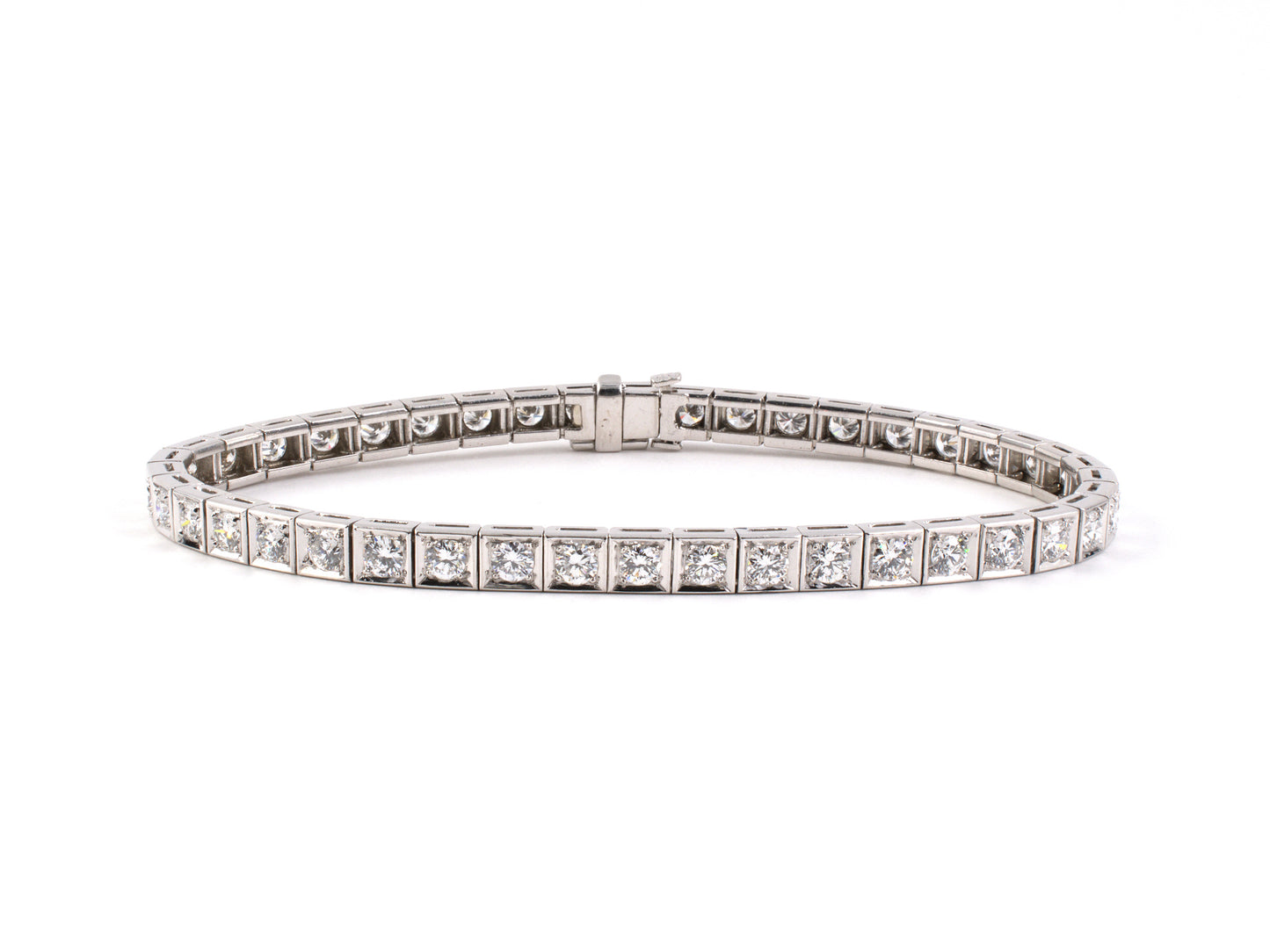 72268 - SOLD - Platinum Diamond Gold Line Block Bracelet