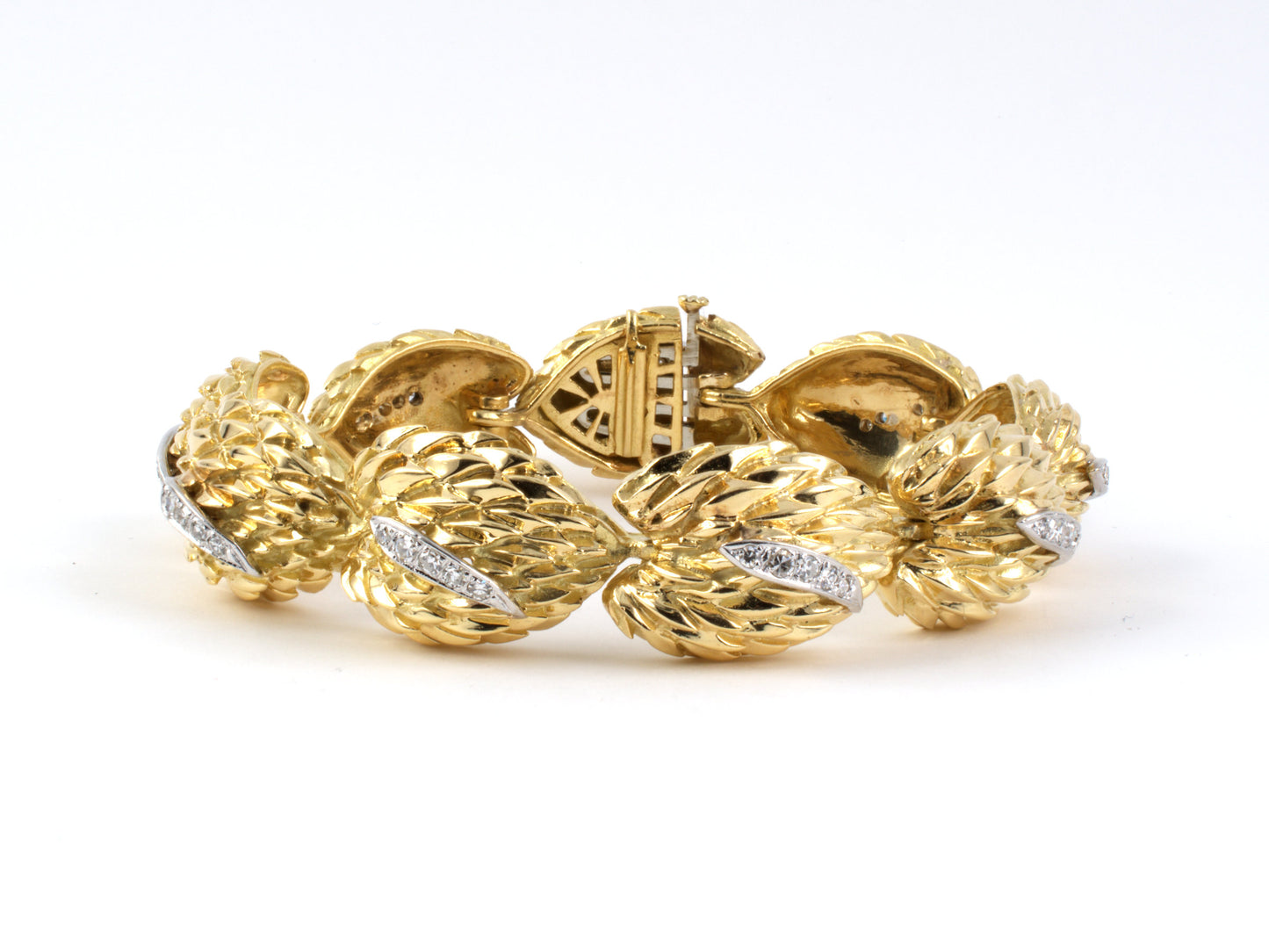 72328 - SOLD - Circa 1965 Diamond Leaf Link Bracelet