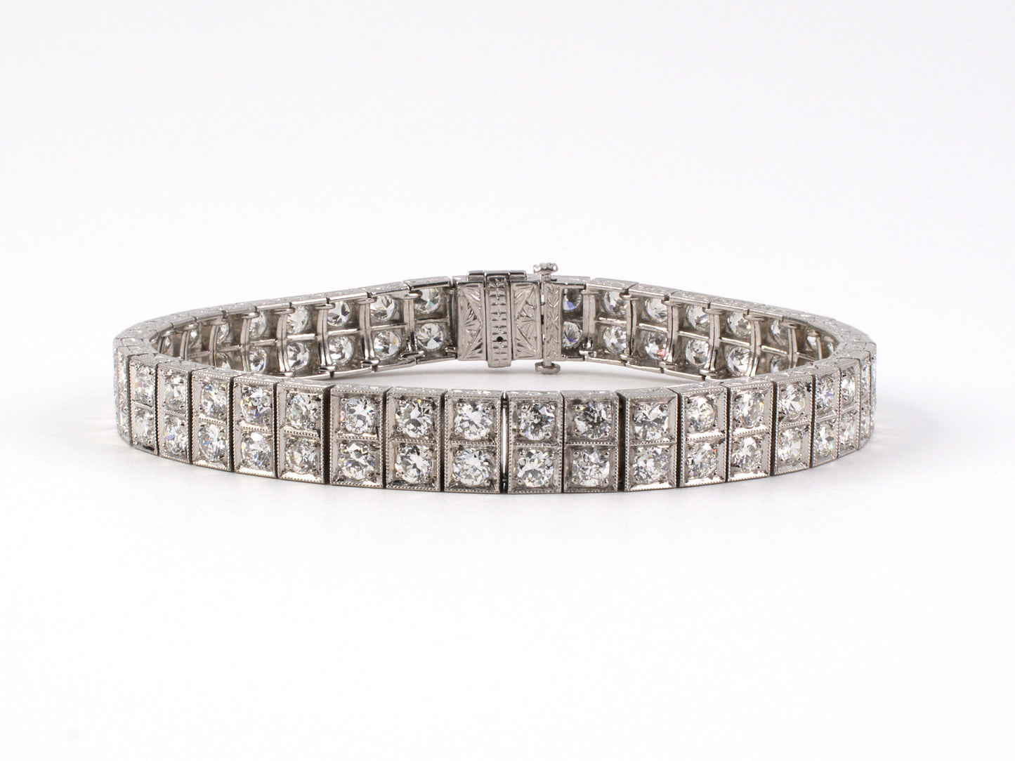 72437 - Art Deco Platinum Diamond 2 Row Bracelet