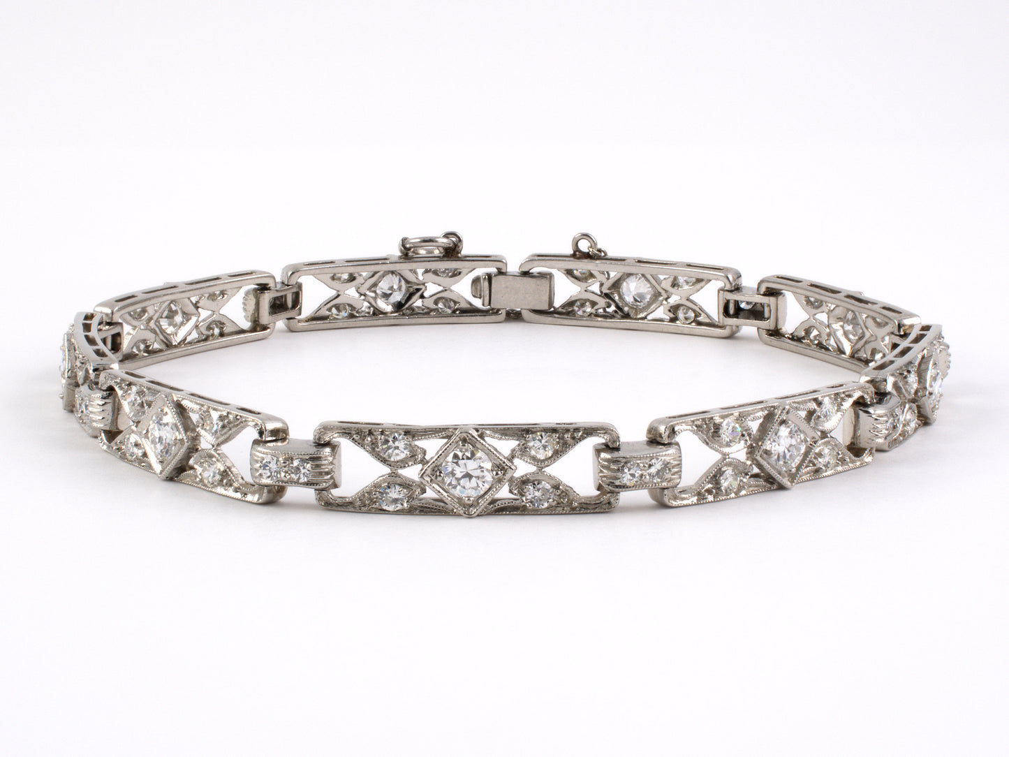 72566 - SOLD - Art Deco Platinum Diamond Rectangular Link Bracelet