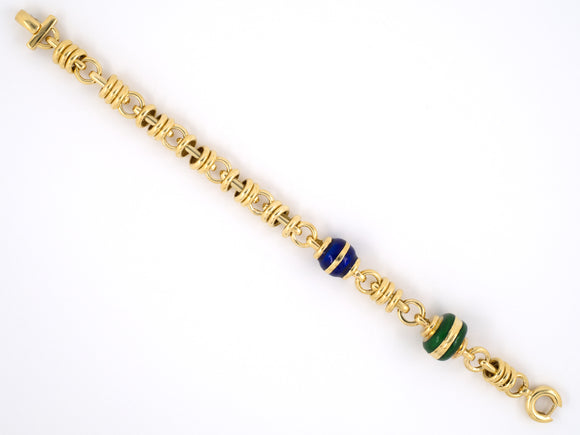 72590 - Circa 1985 Gold Enamel Ball Wire Link Bracelet