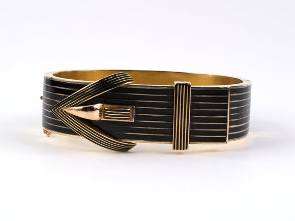 72602 - SOLD - Victorian Gold Enamel Bangle Bracelet