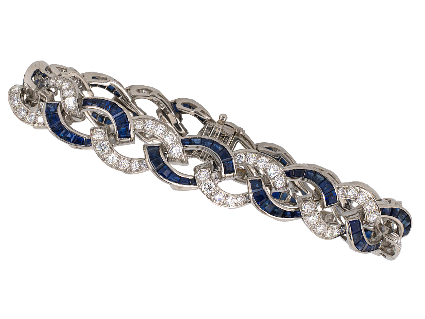 72629 - Circa 1992 Oscar Heyman Platinum Diamond Sapphire Woven Weave Bracelet