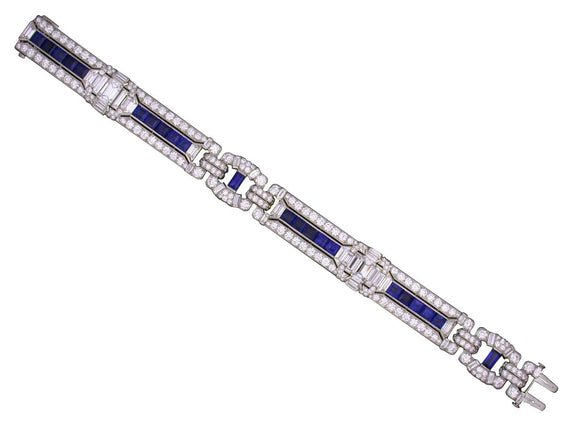 72696 - SOLD - Art Deco Yard Platinum Diamond Sapphire Bracelet