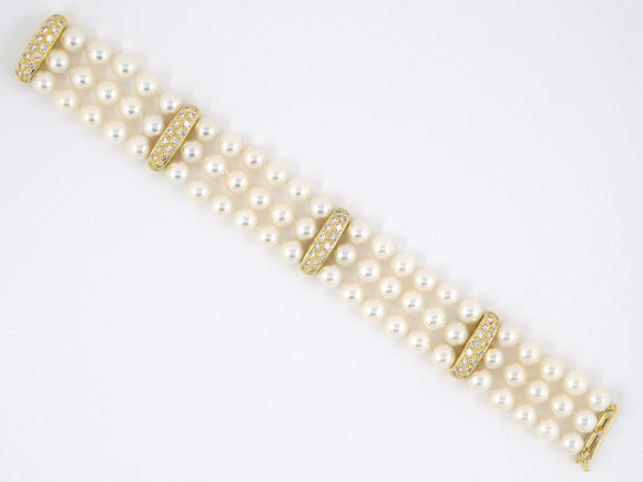 72701 - SOLD - Tiffany Gold Diamond Pearl Bracelet