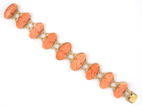 72707 - SOLD - Victorian Gold Coral Cameo Bracelet