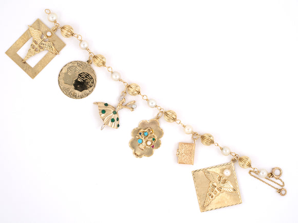 72764 - Gold Bead Pearl Charm Bracelet