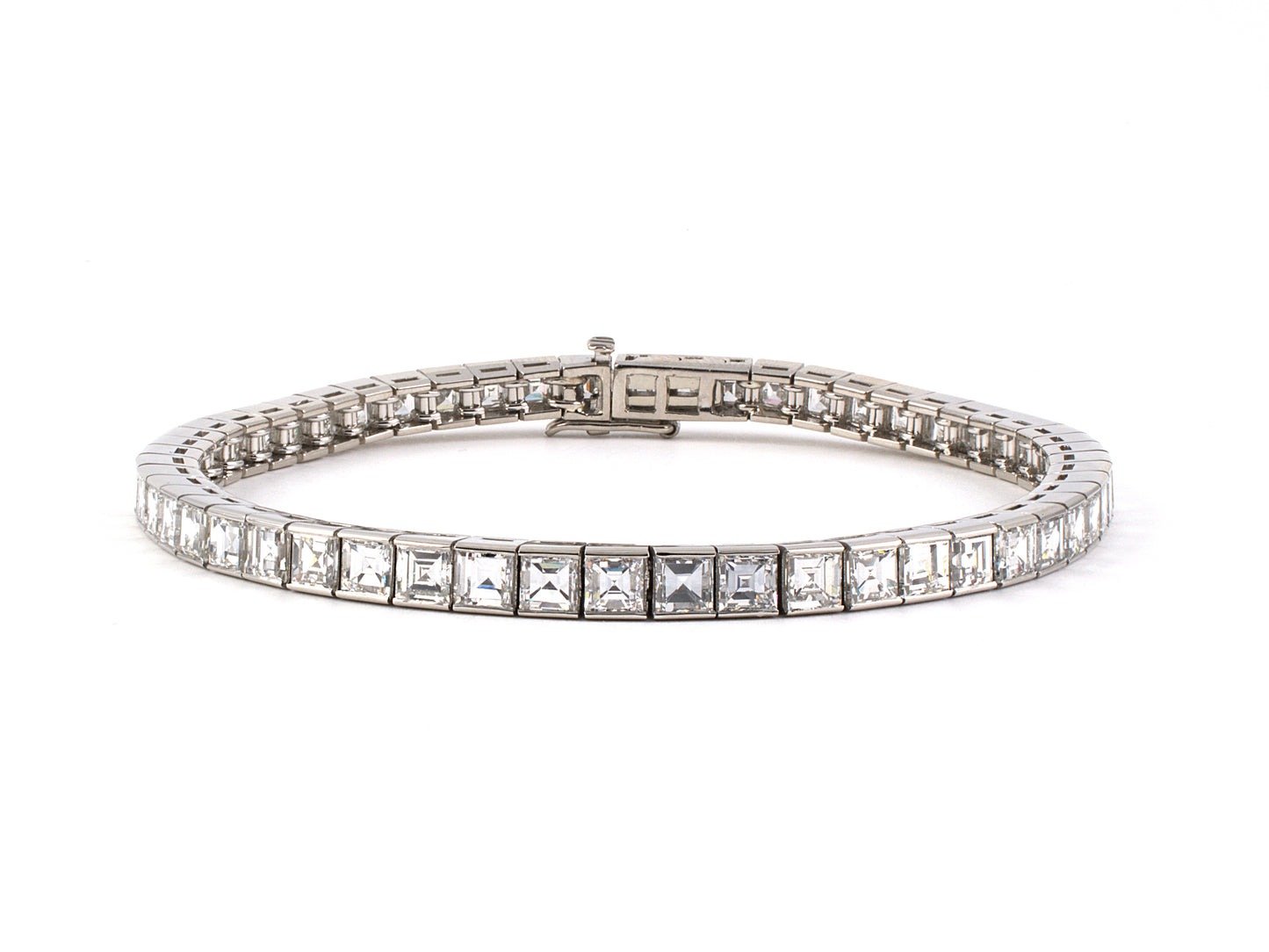 72895 - Platinum Square Diamond Line Block Bracelet
