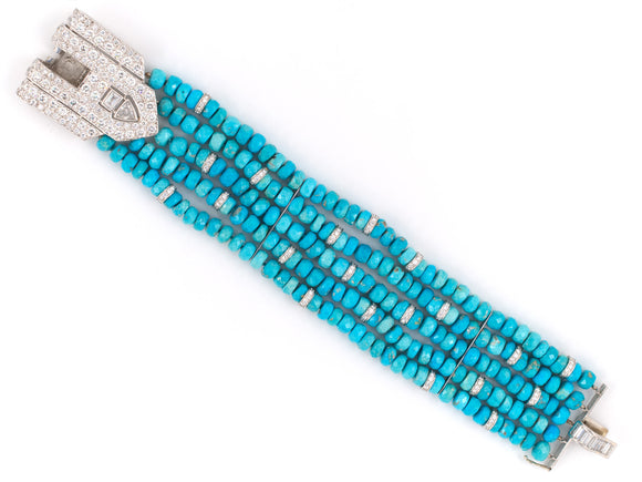 72960 - SOLD - Turquoise Platinum Diamond Rondel Bracelet