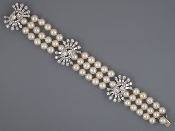 72976 - Circa 1960 Platinum Diamond Pearl Bracelet