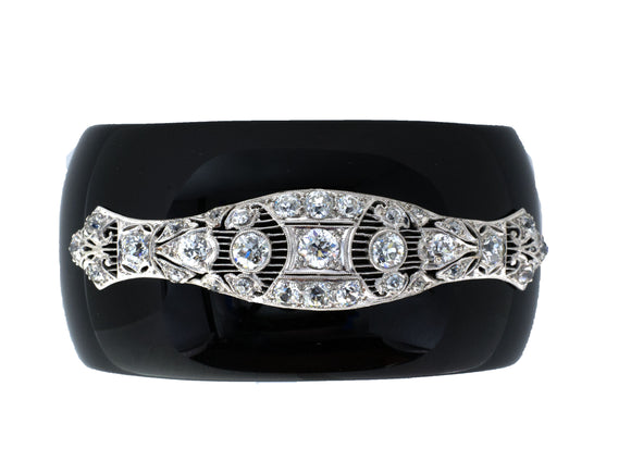 73020 - SOLD - Art Deco Platinum Diamond Wood Bangle Bracelet