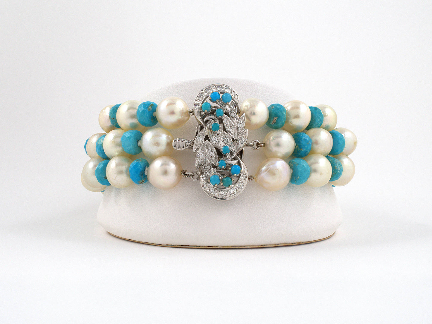 73022 - SOLD - Honora Gold Diamond Pearl Turquoise Bracelet