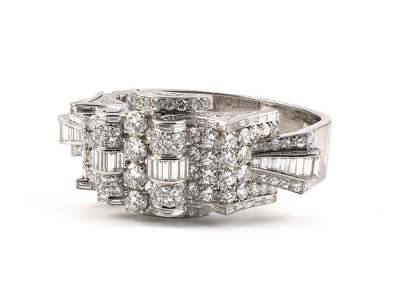 73092 - SOLD - Trabert & Hoeffer-Mauboussin Art Deco Reflection Platinum Diamond Bangle Bracelet
