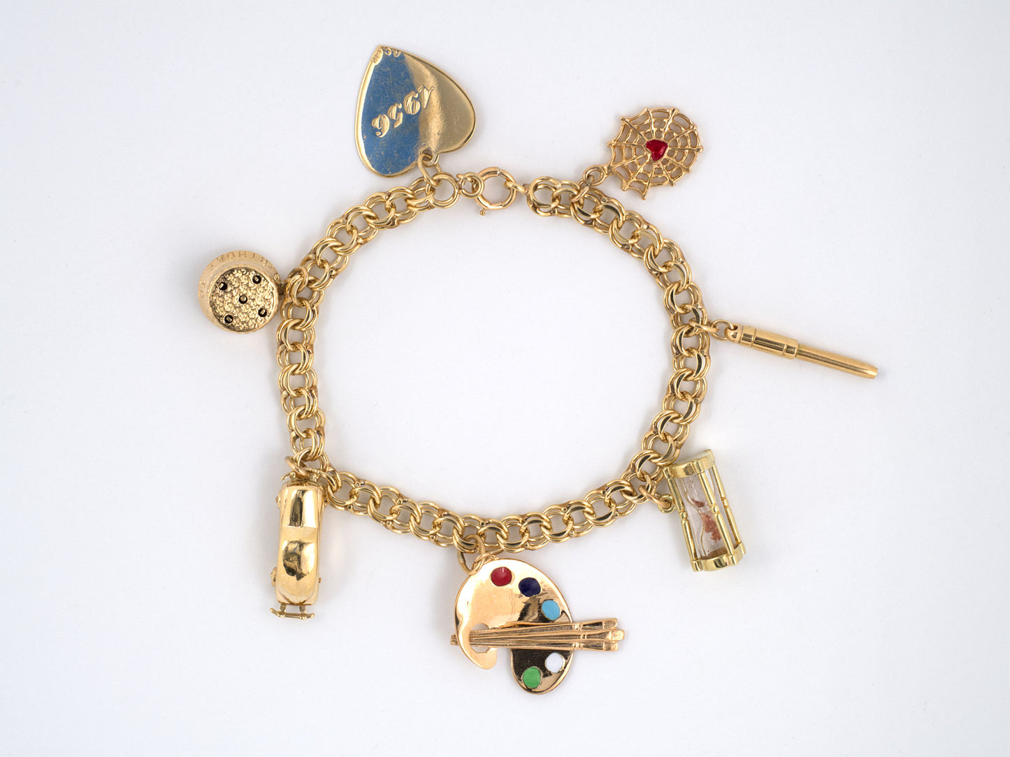 73111 - Gold Travel Life Theme Heart Car Heart Baseball Clover Spider Charm Bracelet