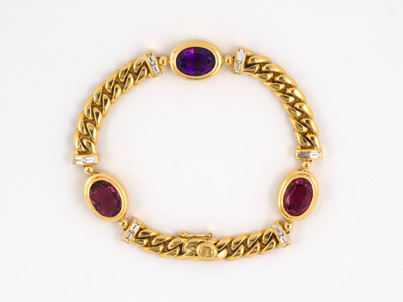 73172 - Bulgari Gold Amethyst Tourmaline Diamond Bracelet