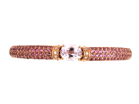 73247 - SOLD - Gold Kunzite Pink Tourmaline Diamond Bangle Bracelet