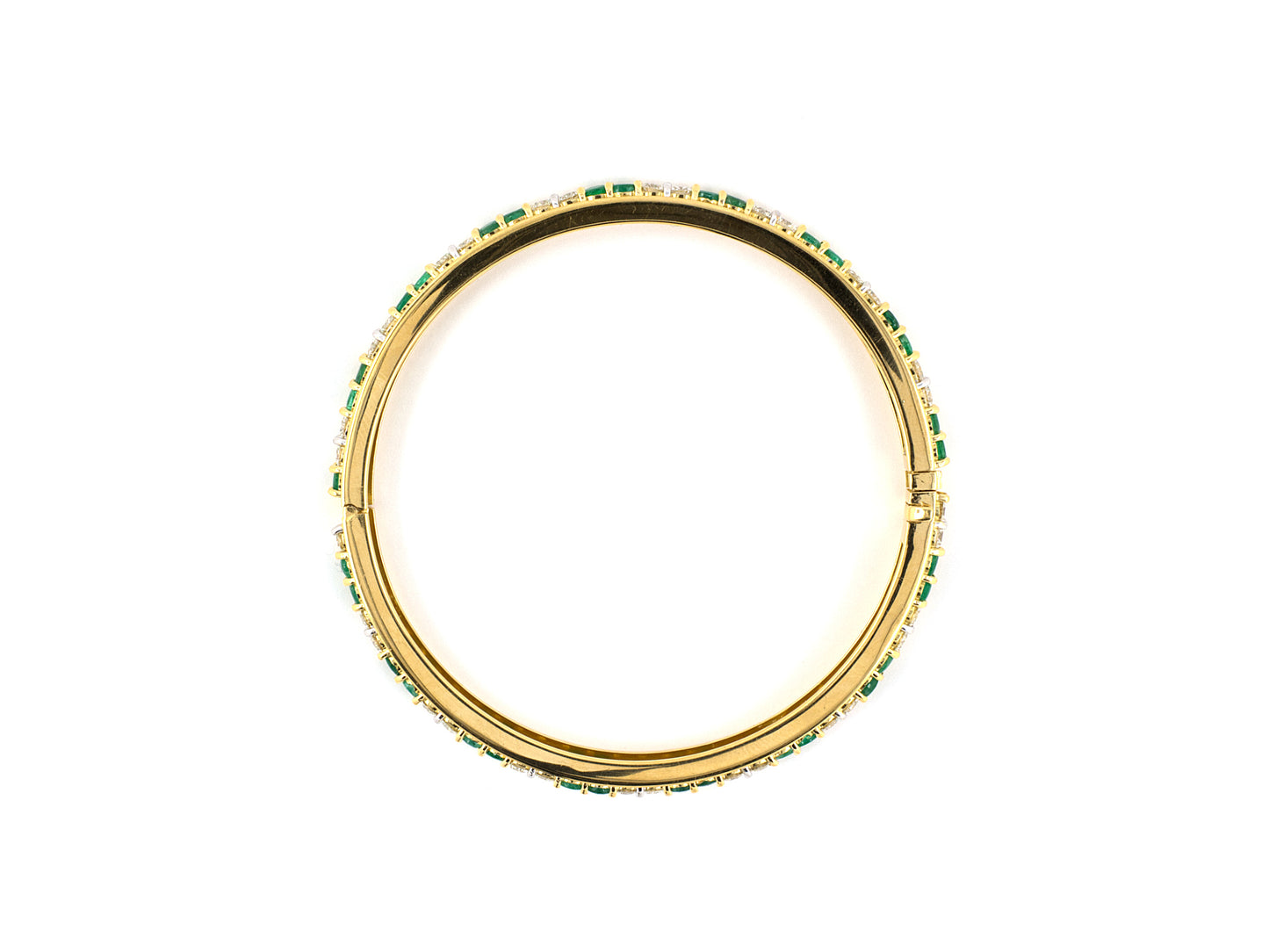 73264 - SOLD - Gold Emerald Diamond Eternity Bangle Bracelet