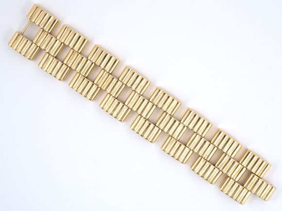 73274 - SOLD - Retro Circa 1945 Tiffany Gold 3-Row Hollow Tank Link Bracelet