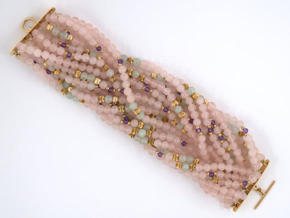 73363 - Gold Quartz Amethyst Aventurine Beads Torsade Bracelet