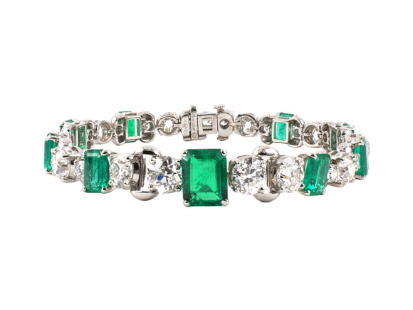 73380 - SOLD - Circa 1961 Oscar Heyman J E Caldwell Platinum Emerald Diamond Bracelet