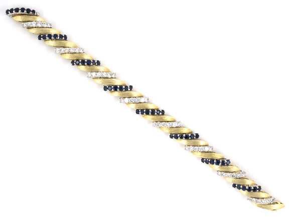 73383 - Gold Diamond Sapphire Barber Pole Bracelet