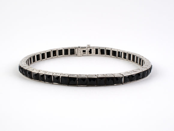 73391 - Art Deco Oscar Heyman Platinum Onyx Straight Line Bracelet