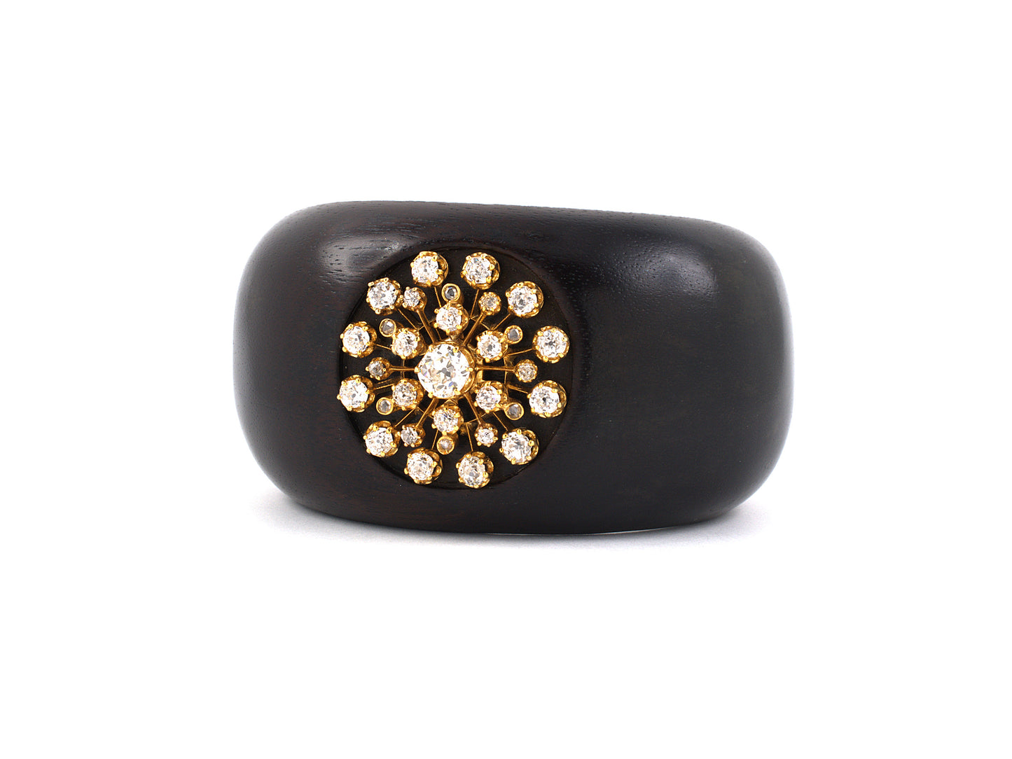 73428 - Victorian Gold Diamond Wood Starburst Cuff Bangle Bracelet