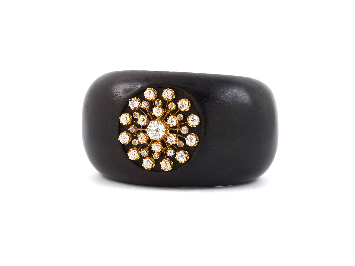 73428 Victorian Gold Diamond Wood Starburst Cuff Bangle Bracelet
