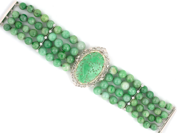 73488 - Circa 1950s Gold Jadeite Pearl Diamond Bracelet