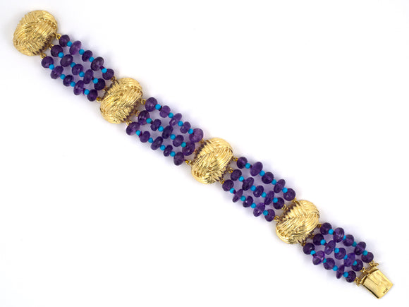 73489 - Gold Amethyst & Turquoise Bead Bracelet
