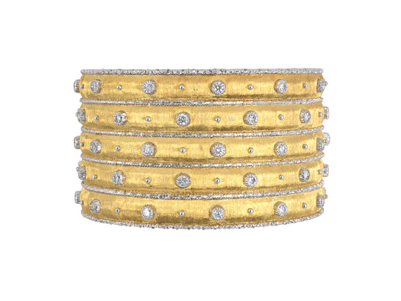 73512 - SOLD - Circa 1990s Buccellati Gold Diamond Hinged Cuff Bangle Bracelet