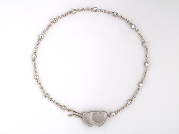 73514 - Circa 1950 Ruser Platinum Diamond Heart Bracelet