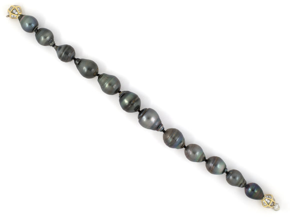 73544 - Gold Platinum Diamond South Sea Black Pearl Bracelet