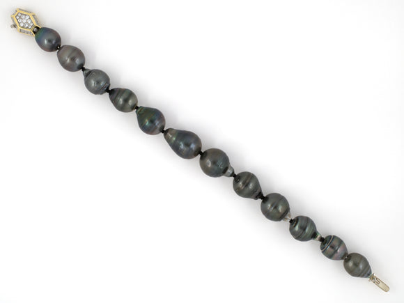 73545 - Gold Platinum Diamond South Sea Black Pearl Bracelet