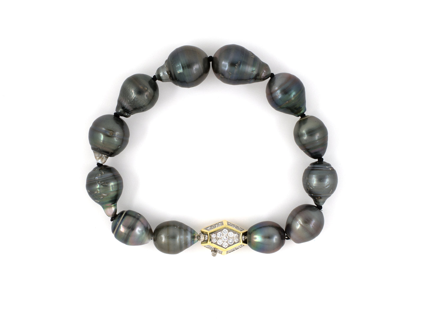 73545 - Gold Platinum Diamond South Sea Black Pearl Bracelet
