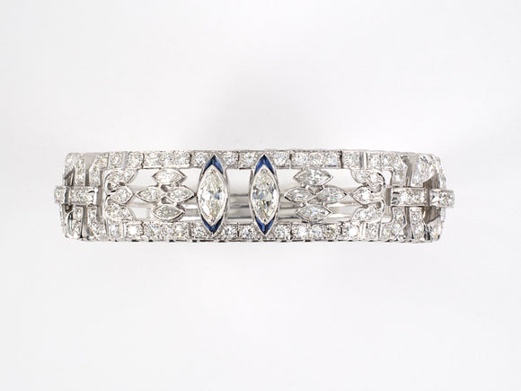 73546 - Art Deco Platinum Gold Diamond Sapphire Bangle Bracelet