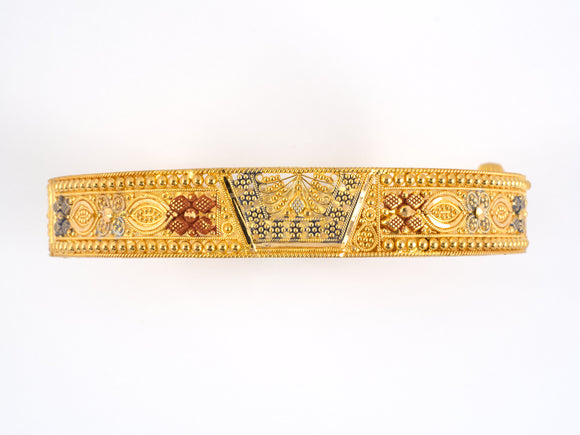 73557 - Gold Enamel Floral Design Hinged Bangle