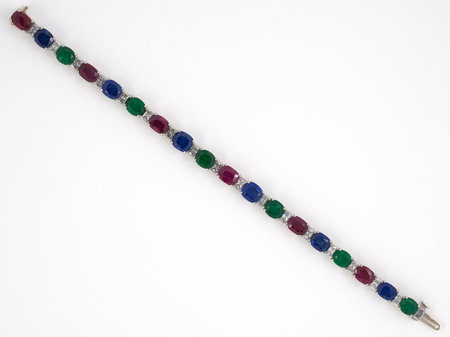 73560 - Platinum Diamond Sapphire Ruby Emerald Bracelet