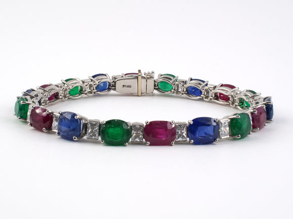 73560 - Platinum Diamond Sapphire Ruby Emerald Bracelet