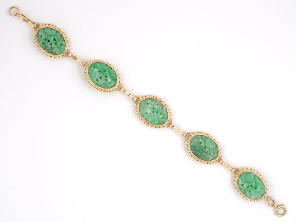 73585 - SOLD - Gold Jadeite Carved Bracelet