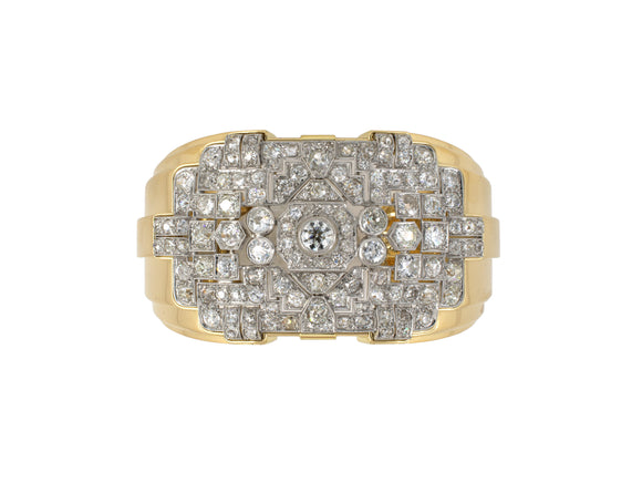 73608 - Art Deco Platinum Gold Diamond Geometric Open Cuff Hinged Bangle Bracelet