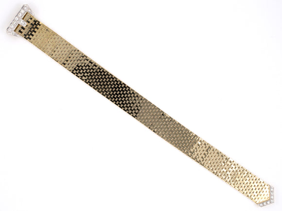 73651 - Circa 1950 Gold Diamond Brick Mesh Adjustable Buckle Bracelet
