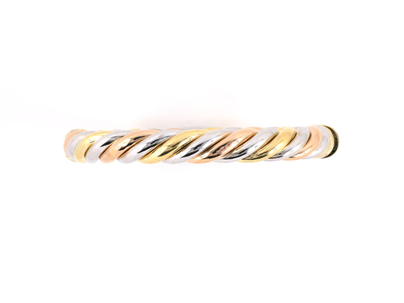 73661 - SOLD - Garber Gold Hollow Twisted Tri-Color Hinged Bangle Bracelet