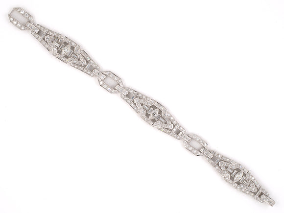 73669 - Art Deco Platinum Diamond 3 Section Bracelet